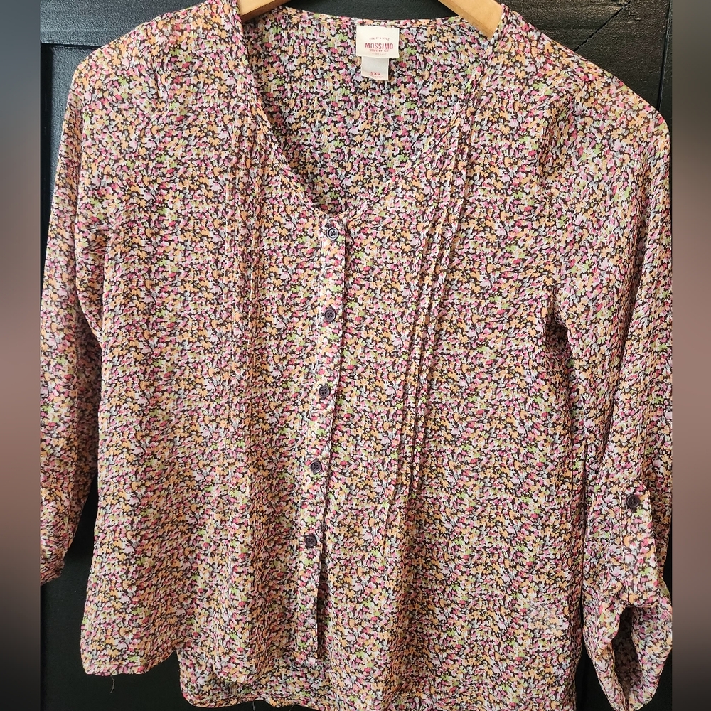 Mossimo Floral Sheer Blouse Button Down~size XS